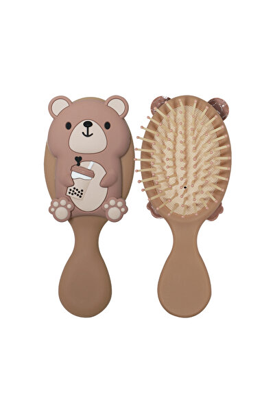 Choice 3140-مشط شعر لطيف على شكل دب قهوة وحليب وشاي ومضاد للكهرباء الساكنة للشعر المجعد ومشط شعر صغير محمول للسفر