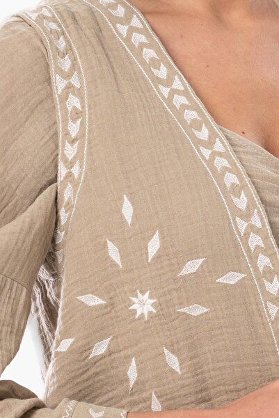 Eliş Şile Bezi Бродирана лятна муселинена жилетка без ръкави със слънчева светлина Vzn