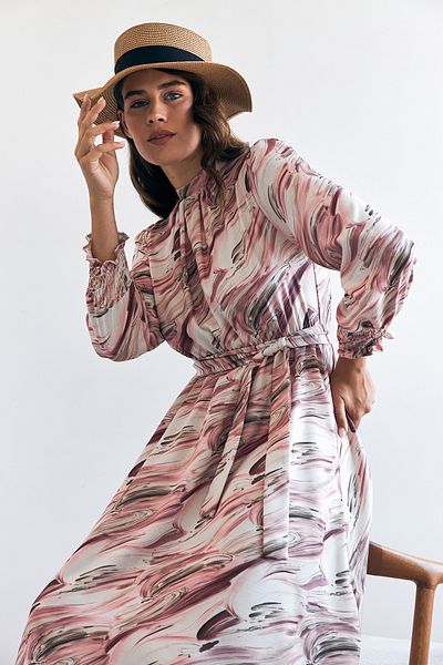 VAVİNOR Dried Rose Aura Patterned Dress