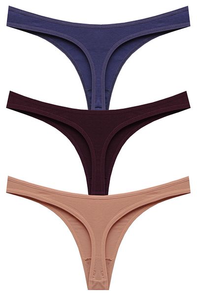 papatya lingerie Pachet economic de 3 bucăți Chiloți tanga din bumbac cu talie joasă Multicolor Bleumarin Chocolate Kitten Mouth