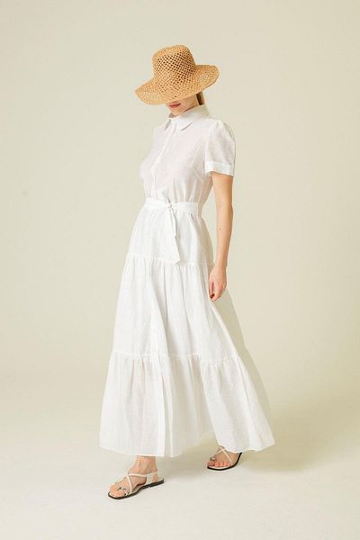 rue White Long Short Sleeve Dress