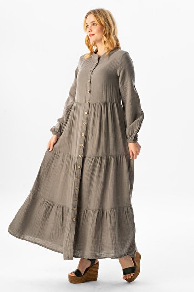 Eliş Şile Bezi Long Arm Sezen Seasonal Muslin Ferace Gray Gray