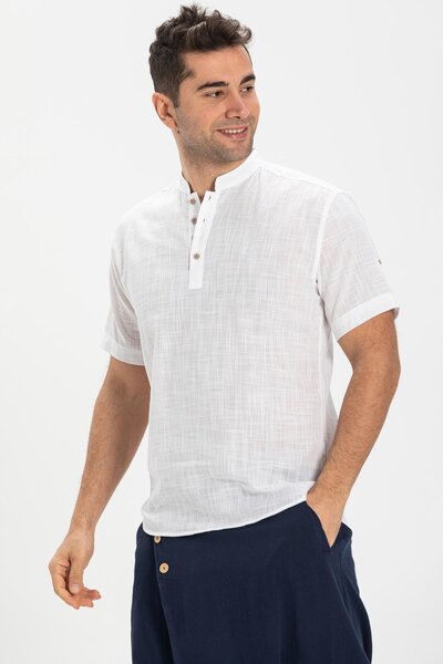 Eliş Şile Bezi Ανδρικό μπλουζάκι Sile Cloth Bodrum με κοντό μανίκι Λευκό 3001