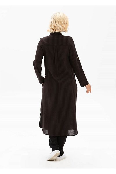 Eliş Şile Bezi Long Sleeve Seersucker - Seasonal and Summer Tunic, Black