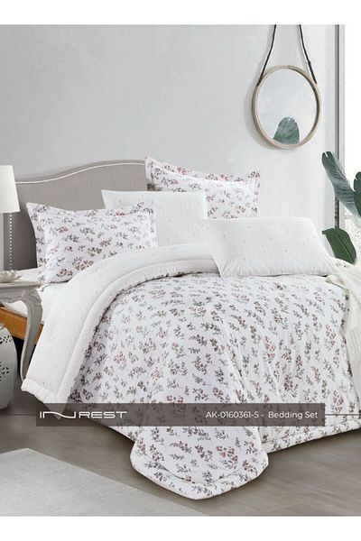 INREST Elegant 6-Piece Bedding Set – King Comforter (230×250 cm) White 100% Cotton.
