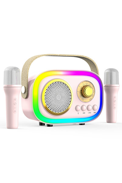 jhy K5 2 Mikrofonlu Bluetooth Bağlantılı Karaoke Hoparlör 2025 Pembe