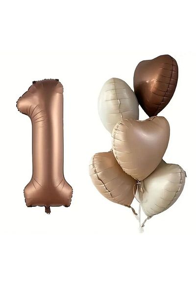 parti sürprizi Chocolate Caramel Heart 1 Year Old Foil Balloon Set