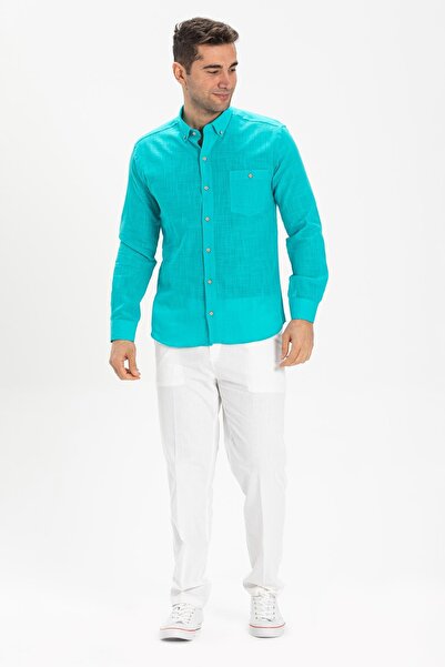 Eliş Şile Bezi Μακρυμάνικο στενό ύφασμα Sile, ανδρικό καλοκαιρινό πουκάμισο μ...