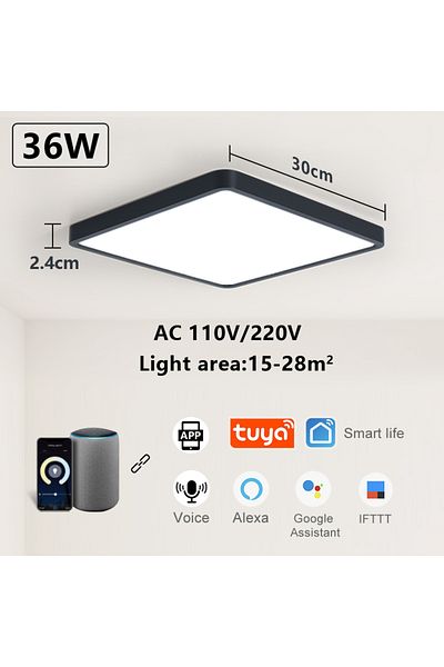 MARPOU Black-app Tuya Smart Led Ceiling Lamp Wood Grain App Voice Control Alexa/google Remote Contro