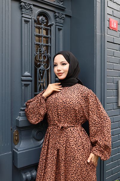 modessia ΓΥΝΑΙΚΕΙΟ Καφέ 100% Βισκόζη Ρόμπα Casual Model Belted Oversized Maxi Size Hijab Φόρεμα Vbtl3324