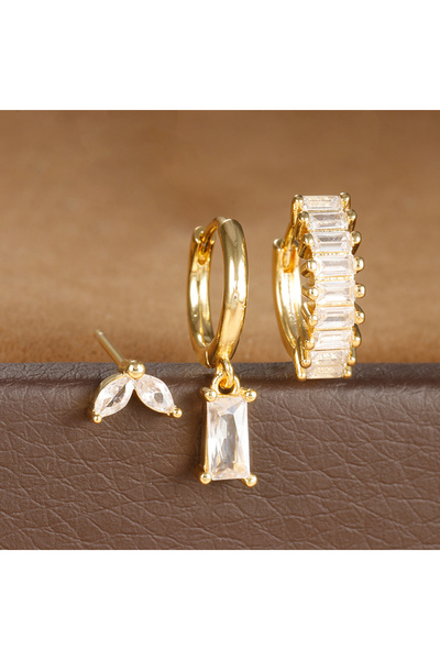 Choice طقم أقراط بيرسنغ هاجيز مكون من 3 قطع باللون الذهبي والأبيض للنساء، سلس...