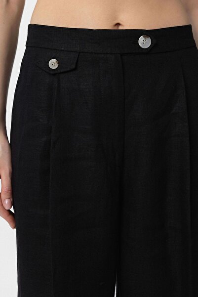 Antioch Black 100% Linen High Waist Pleated Women's Trousers