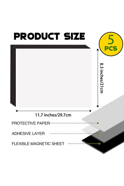 Choice 5 أوراق مغناطيسية لاصقة مقاس A4 بوصة مع دعامة لاصقة 16 مل 0.04 مم 4R /...