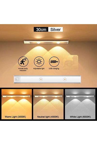 PDQ Silver 30cm 3 colors in one Lamp LED Motion Sensor Wireless Ultra Thin Night Light USB LED Wine cool