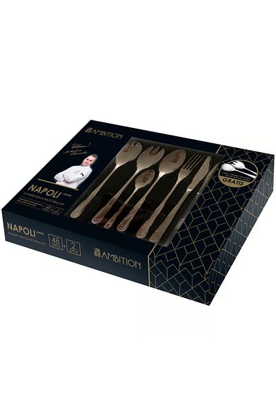 Ambition Stainless steel cutlery set, 50 pieces, 12 people, packed in a gift box, Napoli