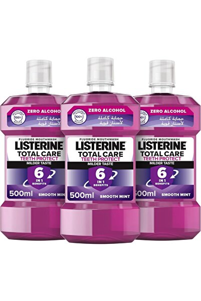 Listerine Mouthwash, Total Care, Mild Mint Flavor, 3 × 500 ml Pack (1500 ml), Alcohol-Free