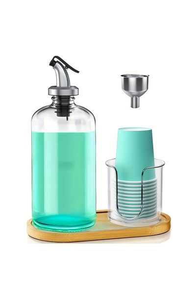 Choice موزع غسول الفم مع حامل أكواب للحمام، 4 قطع، زجاجات مستديرة قابلة لإعاد...