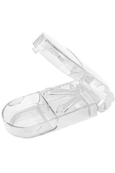 choice2 WHITE Rectangular Transparent Medicine Cutter Small Pill Tablet Cutter with Storage Compartment Box