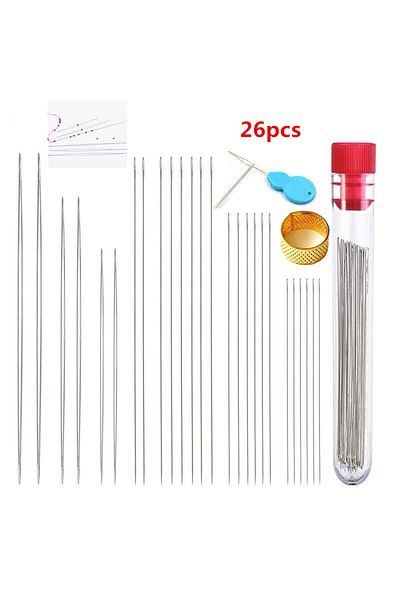 Choice MIUSIE 26Pcs Big Eye Curved Beading Needles Stainless Steel Handmade Pins Bead Threading String C...