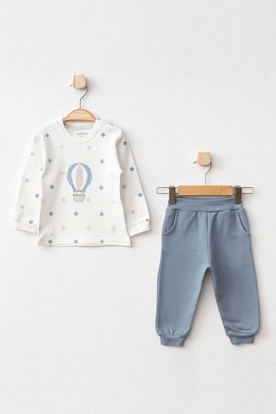 Aziz Bebe Starry Balloon Patterned Baby Bottom Top 3-Piece Cardigan Set 3 Months - 36 Months Size