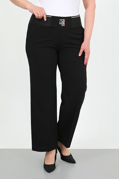 By Alba Collection Women's Black Elastic Waist Lycra High Waist Large Size Loose Wide Leg Pants