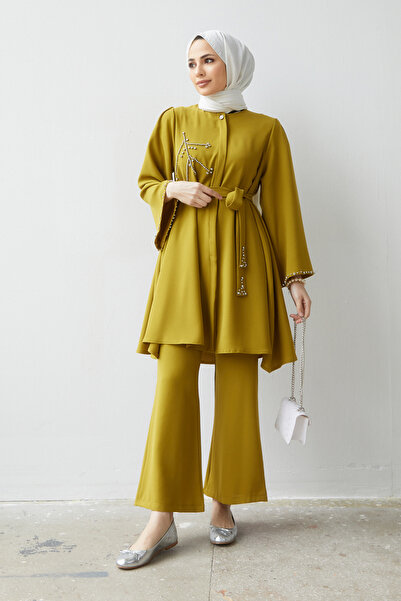 VAVİNOR Σετ κοστουμιού Oil Green Luna Stone κεντημένο