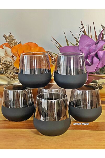 P&ORA PREMIUM KITCHEN PRODUCTS Lal 361 6-Piece Bottom Black Top Smoked Water Glass, Soft Drink Glass, Gift, Dowry Box, Luxury