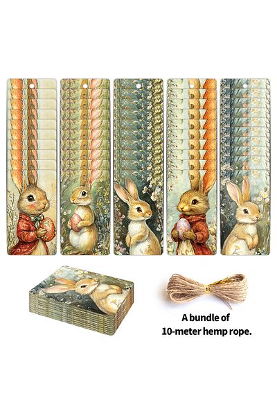 Choice 50pcs Tag with Rope 50pcs Easter Gift Tags with Strings,  Easter Bunny & Egg Design Paper Tag Cards