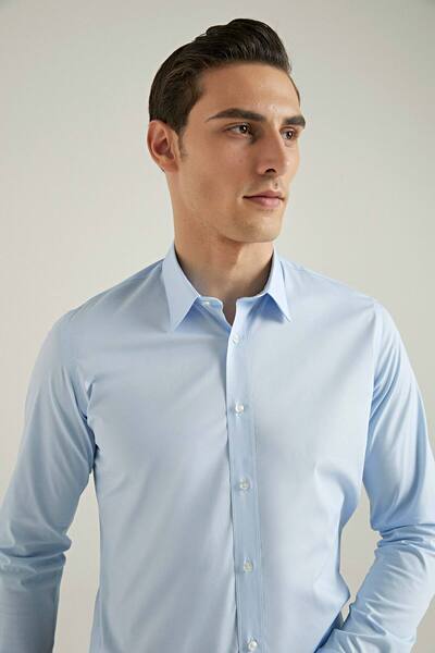 Tween Slim Fit Mavi Düz Easy Care Gömlek