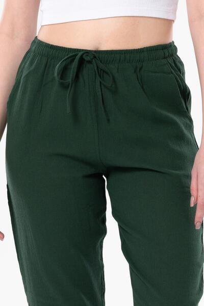 Eliş Şile Bezi Şile Cloth Double Pocket Unisex Summer Trousers Green Ysl