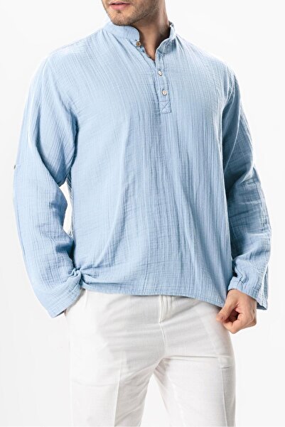 Eliş Şile Bezi Καλοκαιρινό φούτερ μακρυμάνικο γιακάς δικαστής Περισσότερα Ice Blue / BMV