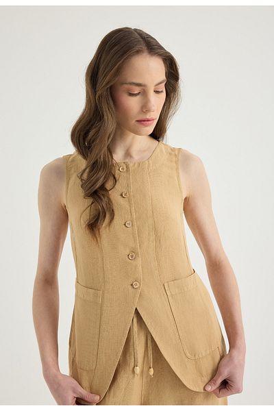 Masha Kate Linen Buttoned Vest