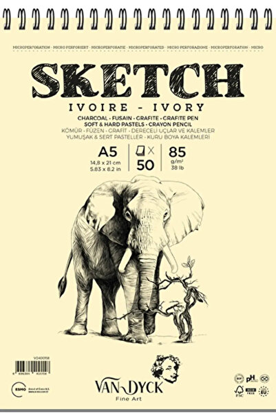 Clairefontaine Van Dyck Dokulu A5 Üstten Spiralli 50 Yaprak Sketch Blok