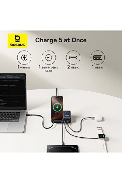 Baseus Nomos 5in1 Qi2 140W Masaüstü Şarj Cihazı siyah