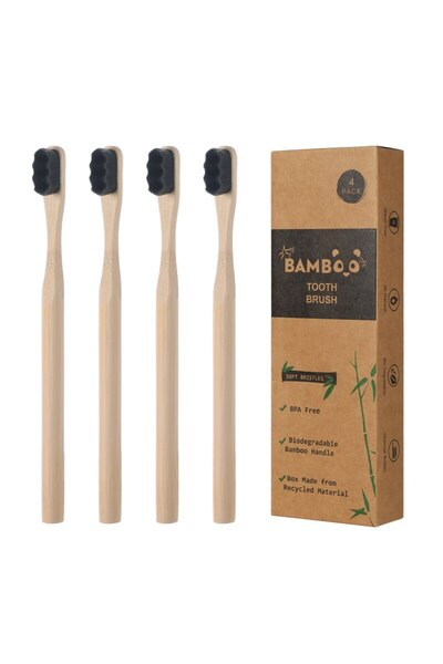 Choice1 4-pack Biodegradable Bamboo Toothbrush Environmentally Friendly Natural Material Ultra Dense and Sof