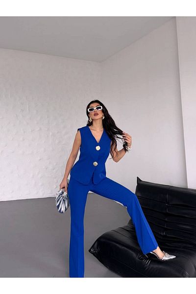 buqre's moda Women's Big Button Detailed Vest Pants Double Set