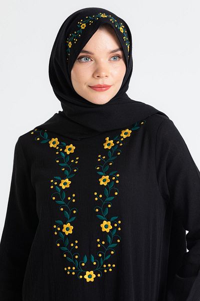 Eliş Şile Bezi Sile Cloth Crocus Brodat Şal Negru Negru