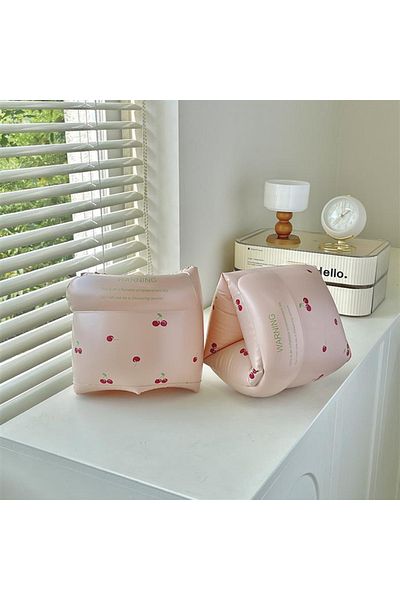 Choice Pink cherry 1 pair  Cartoon printing Swimming Arm Floaties， Inflatable Swim Arm Bands Floater Sleeve