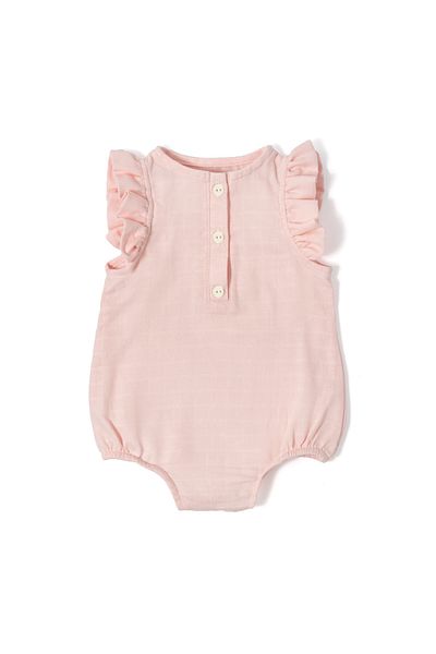 DEUX LAPINS 100% Cotton Muslin Baby Girl Ruffled Sleeveless Jumpsuit - Innocent Pink