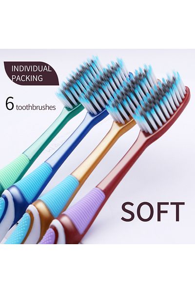 Choice 6 toothbrushes Adult soft bristled toothbrush Large brush head 6 independent packages for Men and wo