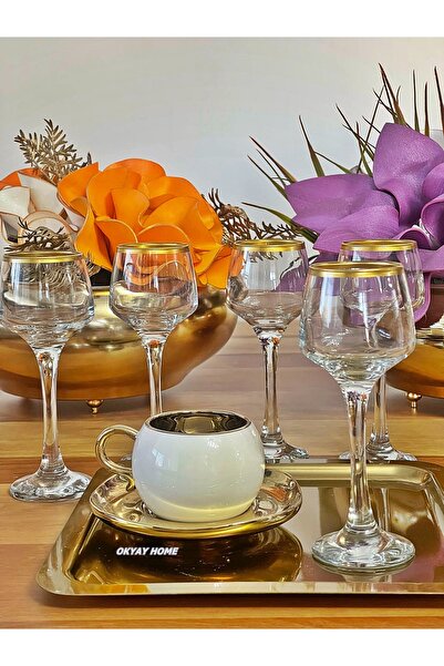 P&ORA PREMIUM KITCHEN PRODUCTS Lal 506 Ağzı Yaldızlı Kahve Yanı Su Bardağı , ...