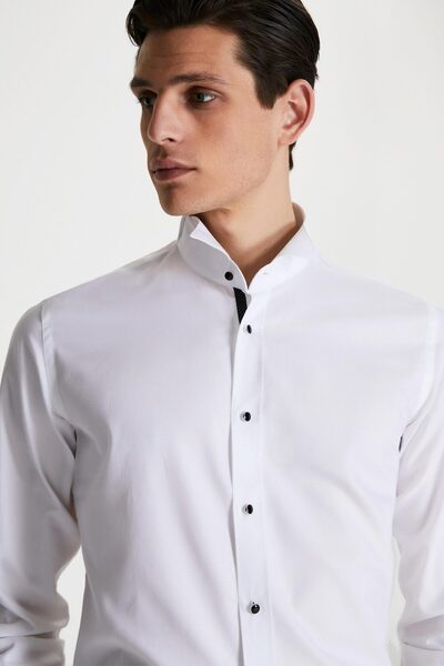 Tween Slim Fit Beyaz Desenli %100 Pamuklu Smokin Gömlek