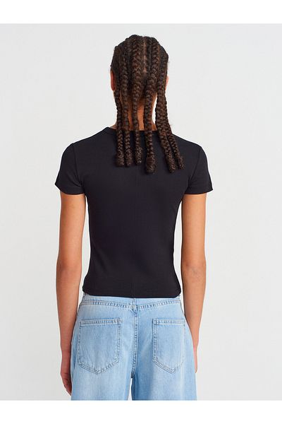 Dilvin 31673 V-Neck T-Shirt-Black