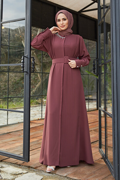 VAVİNOR Φόρεμα με πλισέ ζώνη - αποξηραμένο τριαντάφυλλο