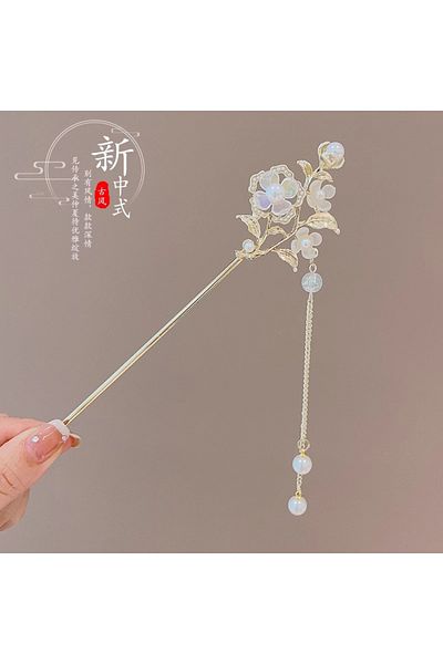 Choice E Elegant Chinese Style Hair Accessory Romantic Enameled Flower Tassel Hair Clip Alloy Jewelry Hair.