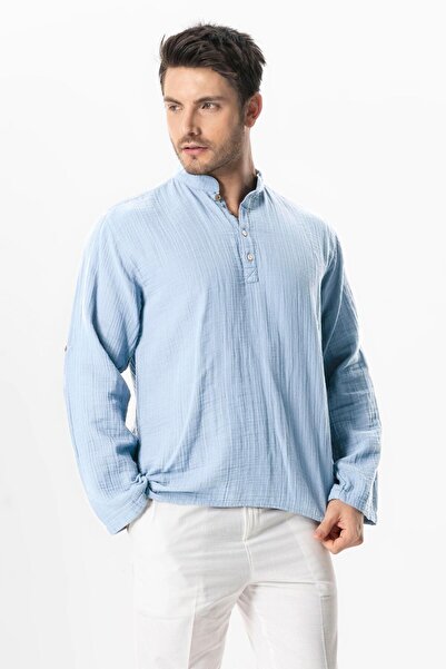 Eliş Şile Bezi Καλοκαιρινό φούτερ μακρυμάνικο γιακάς δικαστής Περισσότερα Ice Blue / BMV