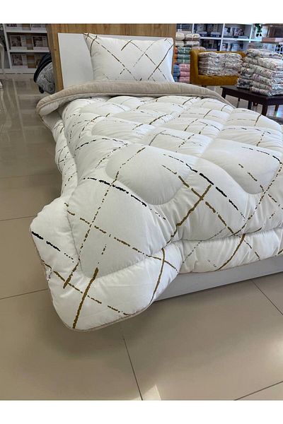 Sudem Home Collection Single Double Sided Luxury Welsoft Elite Quilt Soft Fleece Quilt and Pillowcase Reflection Beige