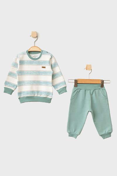 Aziz Bebe Boss Bear Patterned 2-Piece Top and Bottom Baby Set, Size Between 3 Months - 36 Months