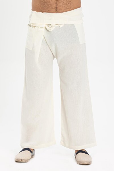 Eliş Şile Bezi Men's Sile Cloth Thai Fishing Trousers Cream Red