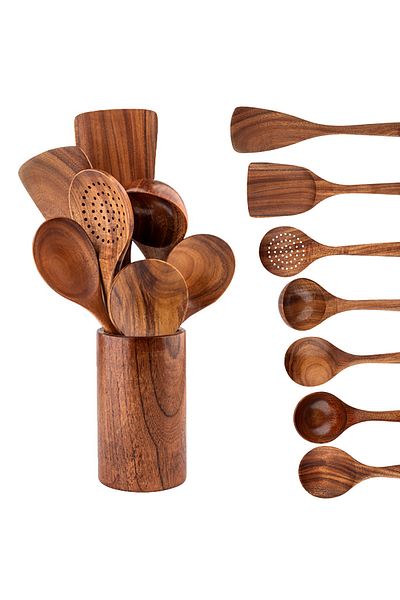 Choice 8Pcs Wood Kitchenware Cooking Set Household Spatula Spoon Set Salad Spoon Fork Stirring Spoon Kitche